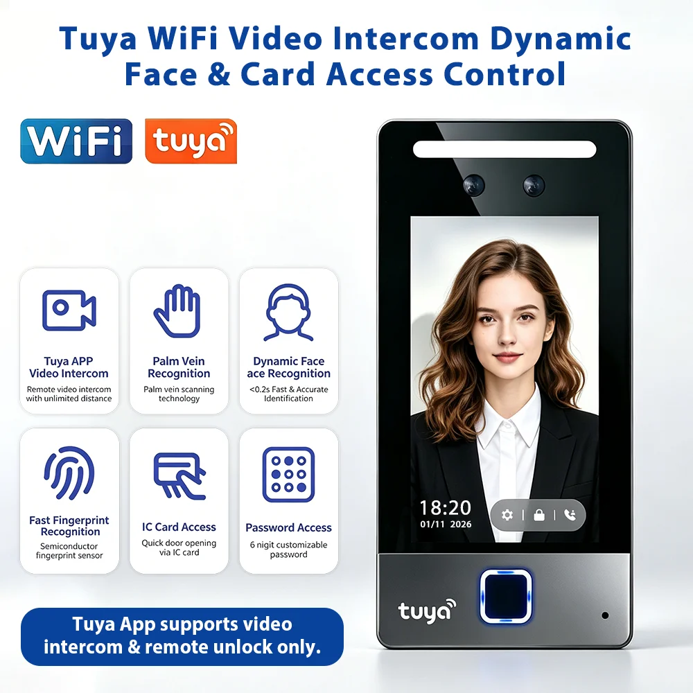 WiFi Smart Access Control Terminal, 3D Dynamic Face & Palm Vein Recognition, Video Intercom Remote Unlock, IP65 Waterproof