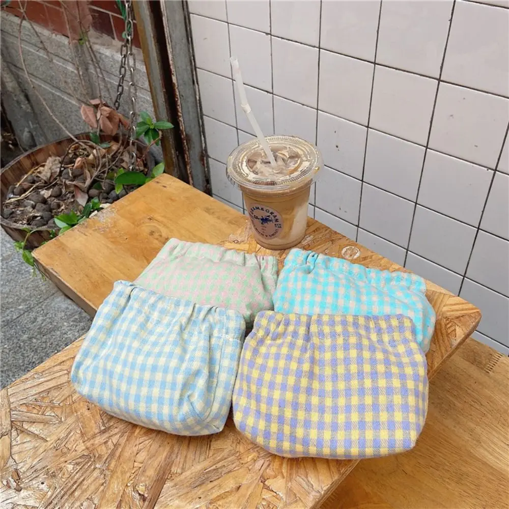 Plaid Leaf Spring Bag Self-closing Coin Purse Data Cable Storage Bag Small Item Bags Travel Lipstick Cosmetic Bag Coin Money Bag