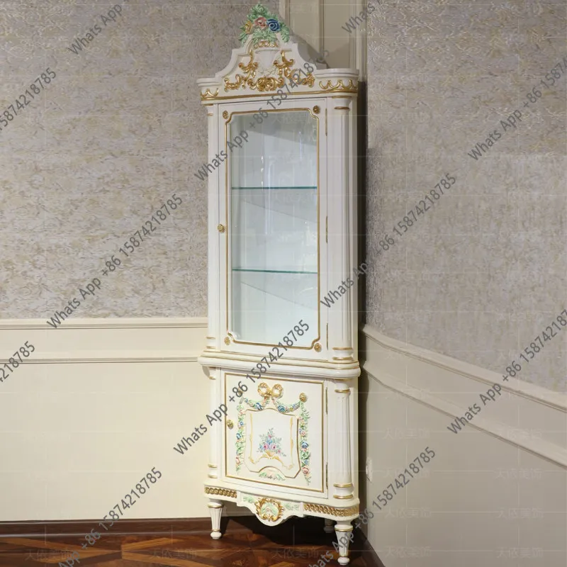 European luxury painted court solid wood triangle cabinet wine cabinet French corner display living room display cabinet