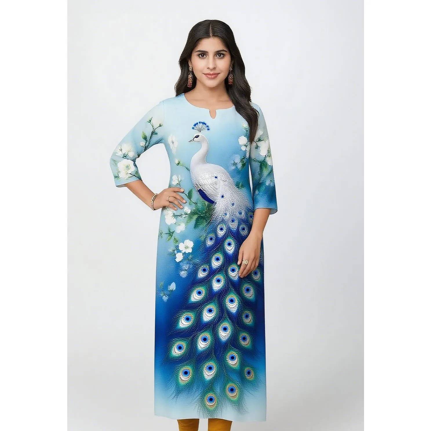 رداء نسائي إسلامي طاووس كورت مريح بأكمام طويلة مستقيم كاجوال بنمط طاووس عرقي Musulman فام #6