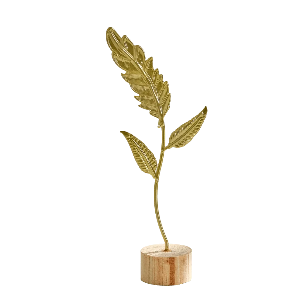 Wood Base Ginkgo Leaf Ornament Gold Green Iron Art Desktop Handicrafts Photo Props Hollow Out Leaves Tabletop Decoration