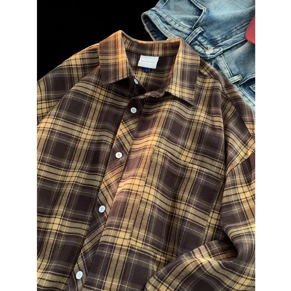 Plaid Shirt Men's Autumn And Winter Long-sleeved Shirt Trendy Brand With Spring Coat Inside