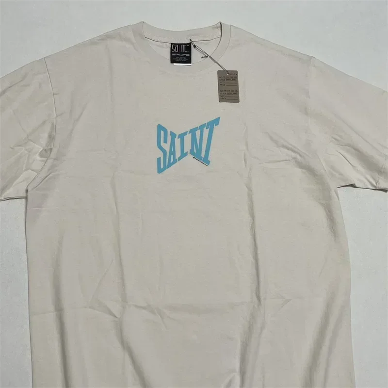 Washed White SAINT MICHAEL T Shirts Men Women 1:1 Best Quality SAINT LOGO Pure Cotton Casual Oversized T Shirt