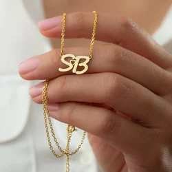 Custom Double Letter Heart Necklace Women Girl Jewelry Stainless Steel Initials Pendant Choker Necklaces Romantic Gifts for Her