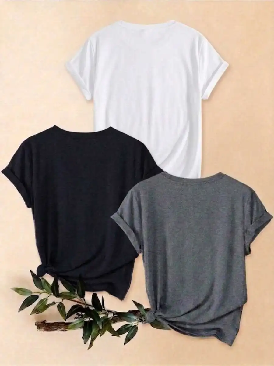 3 Pack Plus Size Graphic Tees Women Oversized Heart Phoenix Floral Printed T Shirts Loose Fit Crewneck Summer Tops Casual Multipack