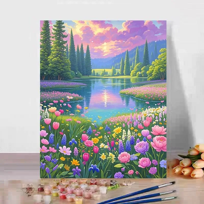 

A-0177 Hand Painted Flowers Landscape Oil Painting on Canvas, Floral Nature Artwork for Living Room Decor, Gift for Home Wall D