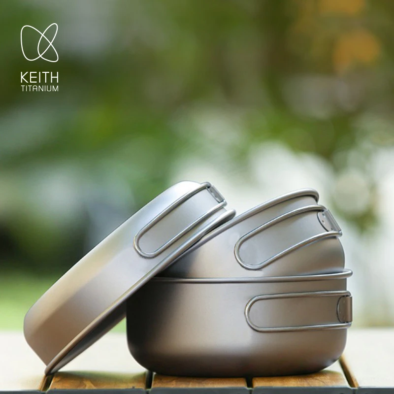KEITH 3PC Titanium Pot Set 500ml+550ml+680ml Ultralight Cookware for Camping & Hiking, Non-Toxic Pure Titanium Pots