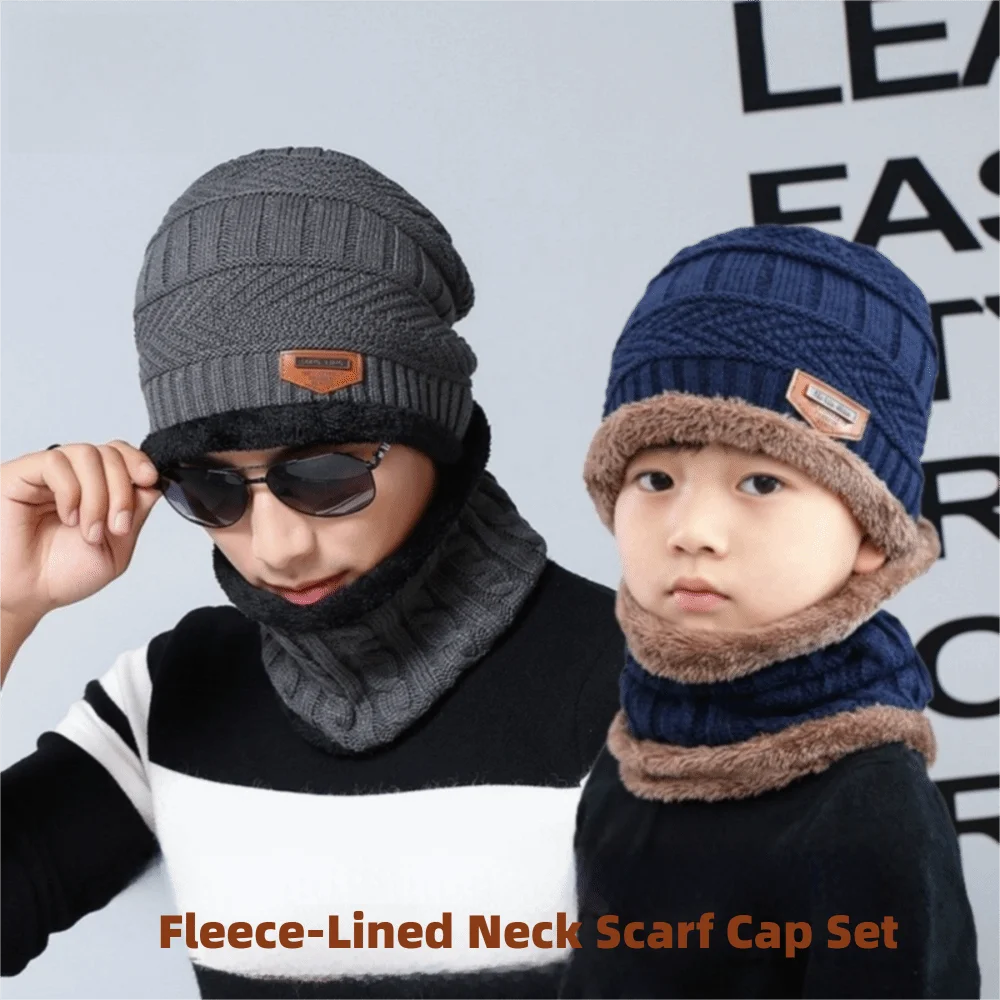 

Fashion Warm Hat Scarf Set Knitted Soft Neck Scarf Cap Set Thicken Autumn Winter Fleece Ski Cap Bonnet Hat