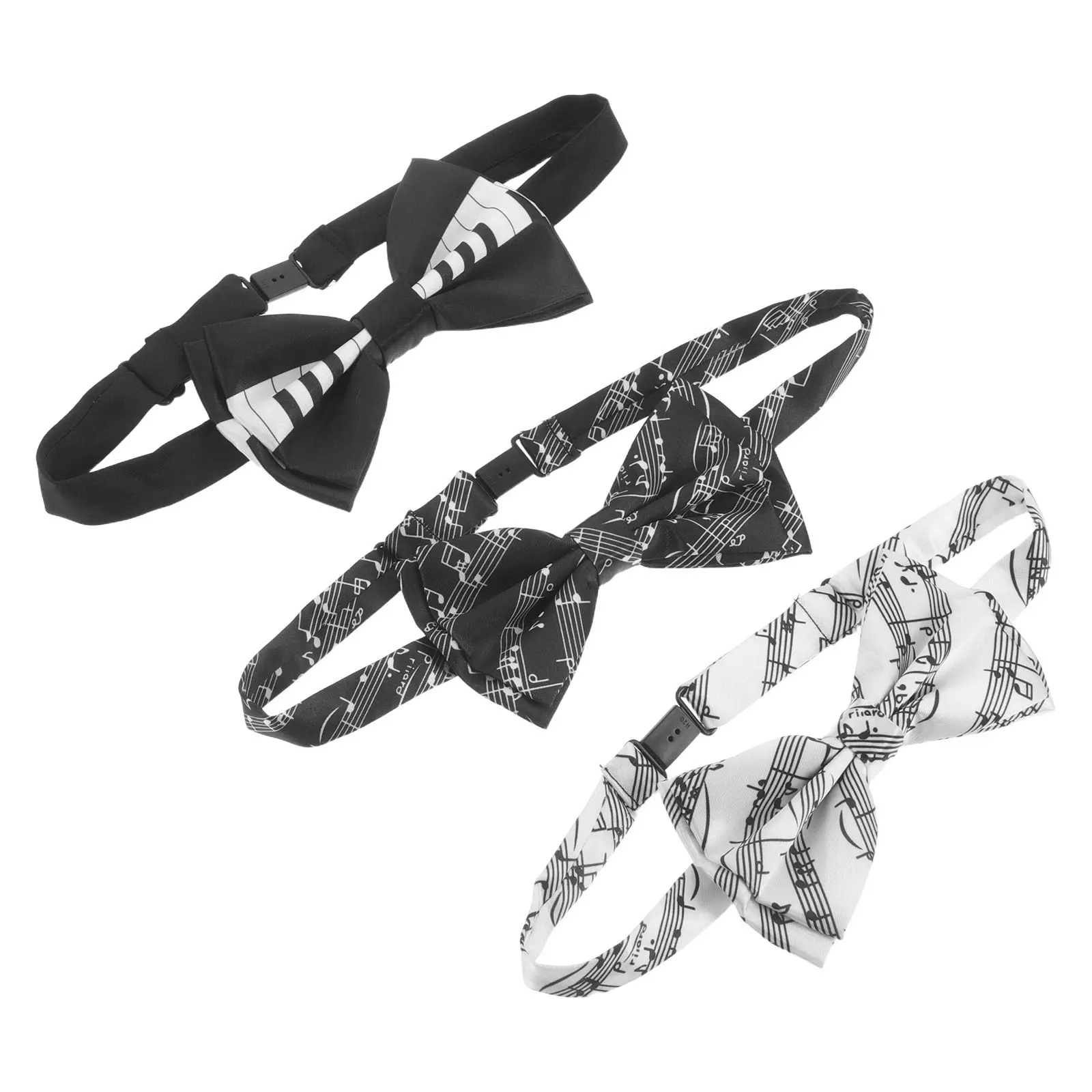 3Pcs Music Bow Tie Set Pre-Tied Piano Keys Clip on Necktie Wedding Party Business Festival Performer Music Note