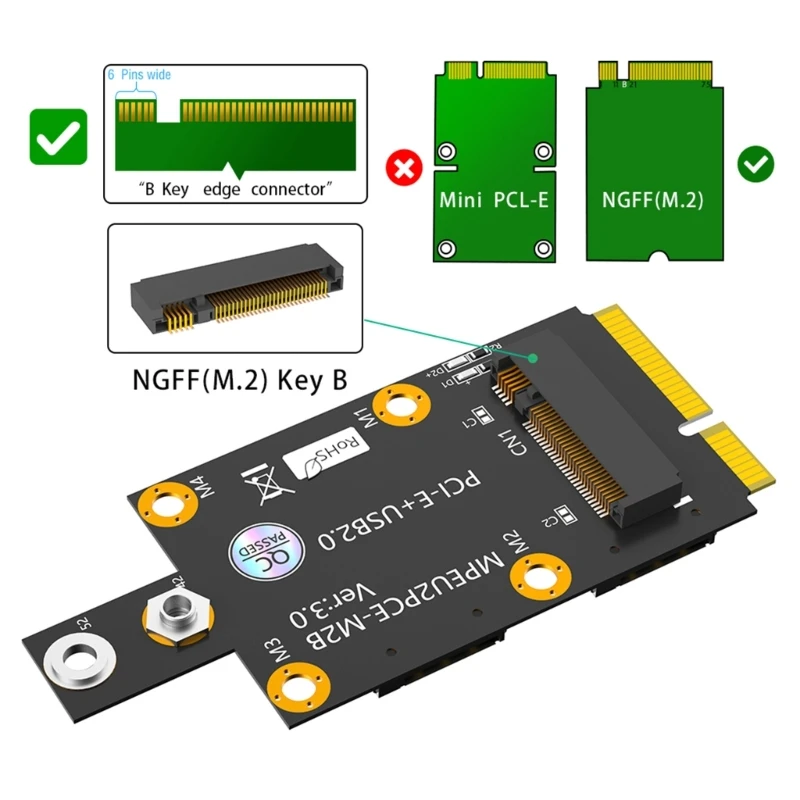 NGFF M.2 clé vers Mini PCI-E PCIExpress SSD convertisseur carte adaptateur pour 2242/2260/2280 M.2 Ngff SSD