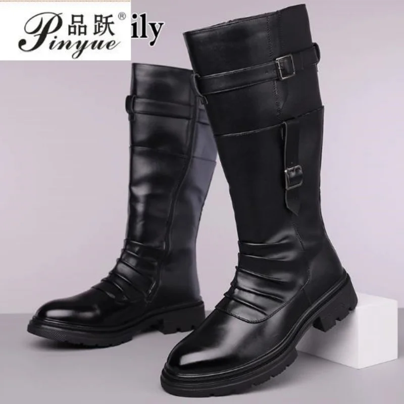 

Men's High-Top Outdoor Boots British Style Fashionable Long Tube Boots Comfortable Wear-Resistant Anti-Slip Leather Boots 39-48