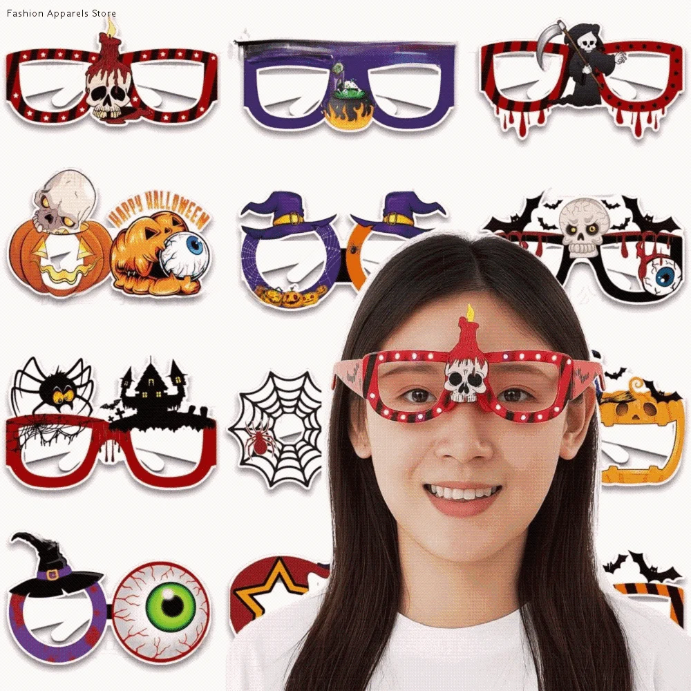 

6 pcs Funny Halloween Paper Glasses Pumpkin Design Bat Design Cosplay Eyeglass Cardboard Festival Costume Party Photo Props Girl