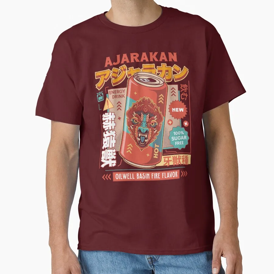

Funny Ajarakan Energy Drink Monster Hunter Wilds Video games printed T Shirt for men 100% cotton large size Adult tops S-4XL
