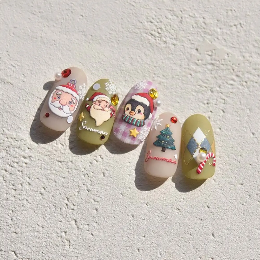 DIY Nail Charms Christmas Diamond Nail Stickers Manicure Ornaments Embossed Stickers Christmas Cartoon Nail Decals Xmas Tree