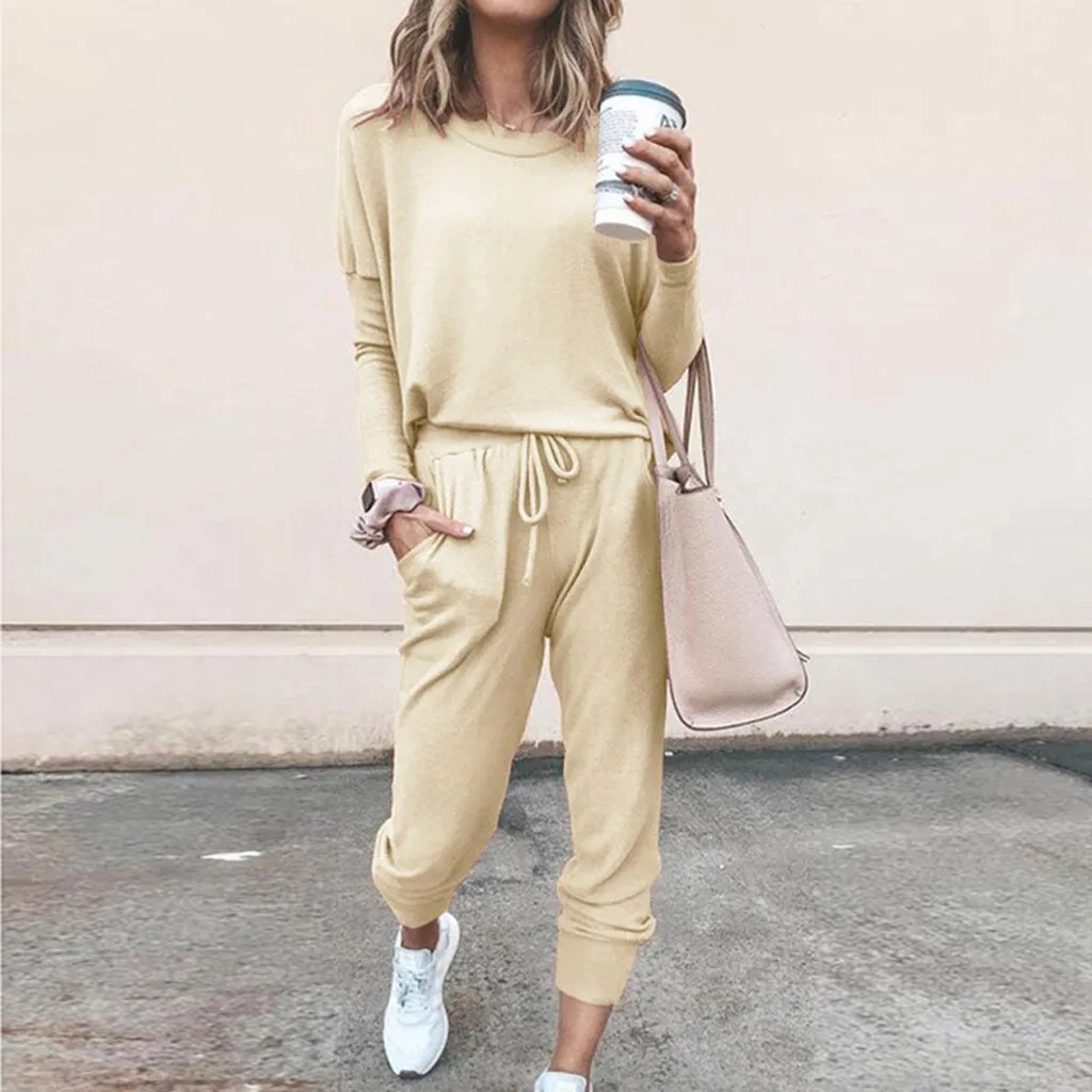 Women\'s 2024 Fall Two Piece Outfit Fashion Casual Long Sleeve Crewneck Pullover Tops and Long Pants Tracksuit