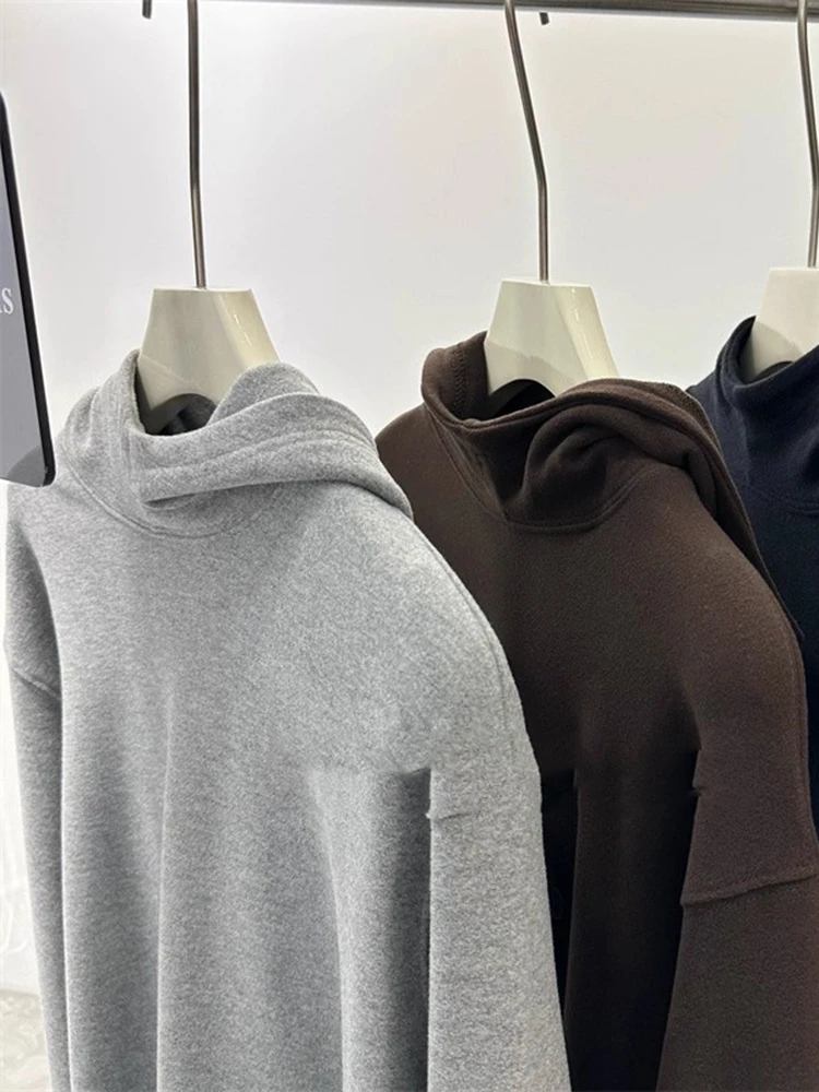 ผู้หญิงกํามะหยี่เยอรมันHooded Sweatshirtสีเทาสองด้านคอยาวแขนยาวฤดูใบไม้ร่วงฤดูหนาวสบายๆStreetwear Top
