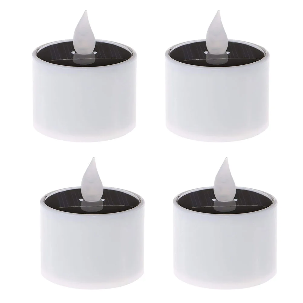 

4pcs LED Solar Light Waterproof Yellow Flicker Flameless Solar Energy for Home Yard Decor (White)