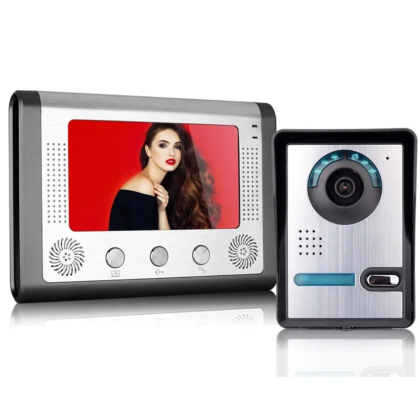 Unidade externa de ângulo ajustável Campainha eletrônica de vídeo com fio de 7 polegadas com visão noturna infravermelha, campainha de intercomunicação de vídeo doméstico