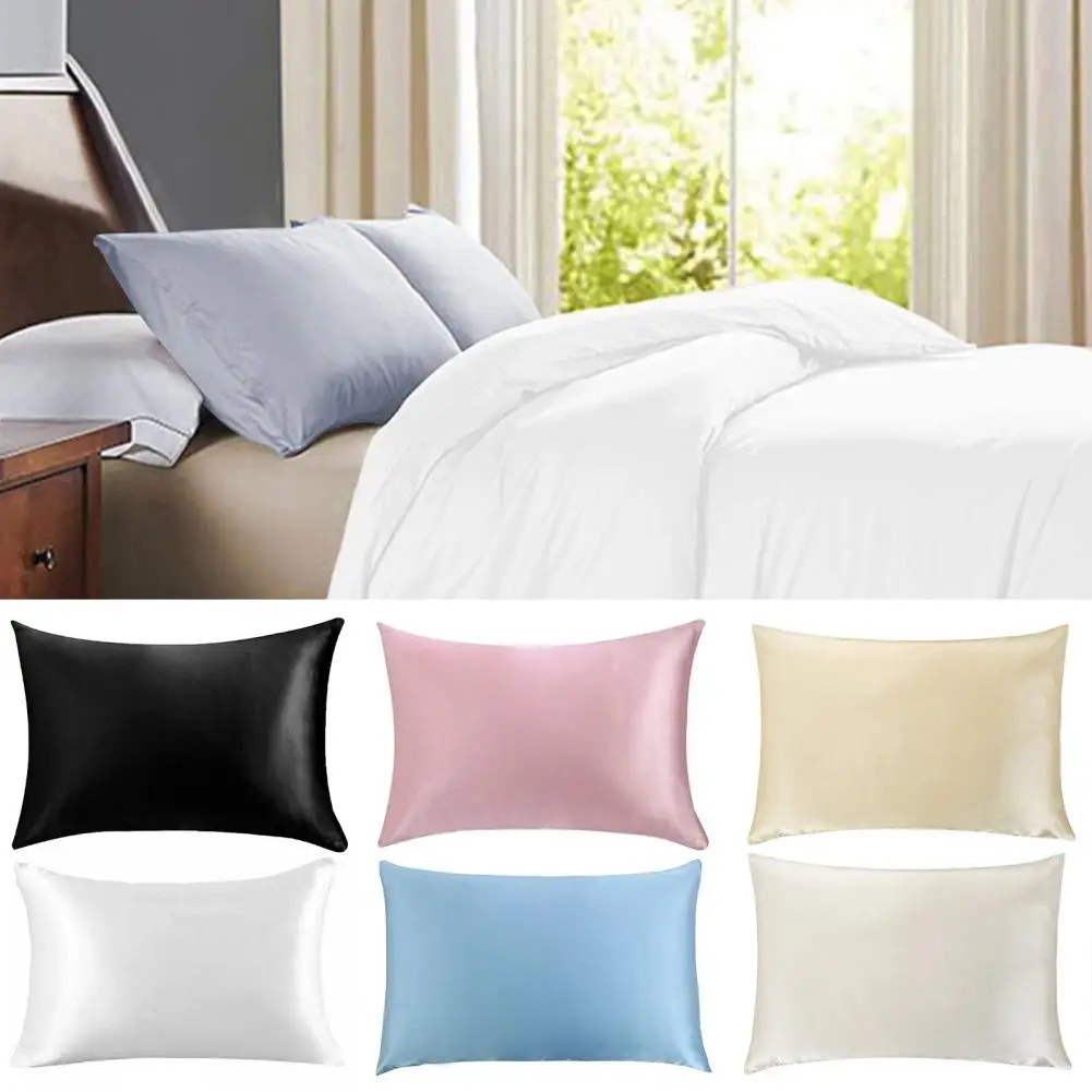 

Zippered Pillowcase Luxurious Faux Silk Pillowcase Skin-friendly Wear-resistant Easy-care Cushion Cover with Zipper Enhance Home