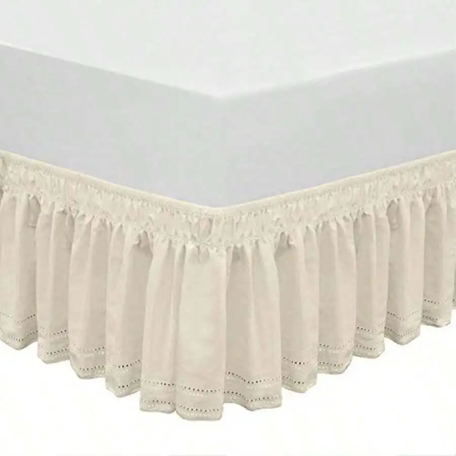 

Elastic Eyelet Bed Skirt 14.5 Inch Drop Dust Ruffle Polyester Cotton Ivory Twin Full