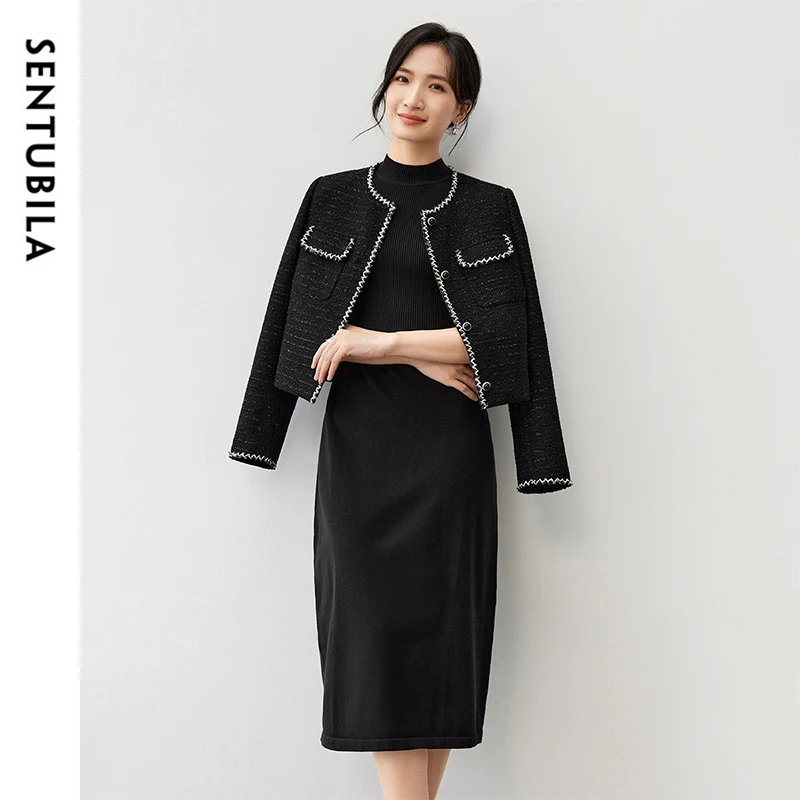 

SENTUBILA Элегантные комплекты платьев, женский наряд, осень-зима 2025 года, вязаные платья без рукавов, твидовый жакет, комплекты из 2 предметов, женские 743Z56956