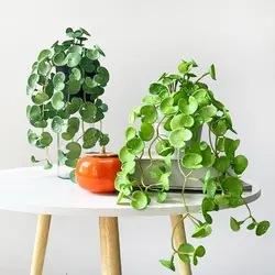 Artificial Plant Mini Bouquet Copper Coin Grass Soft Glue Fake Green Plants Wall Hanging For Home Office wedding Garden Decor
