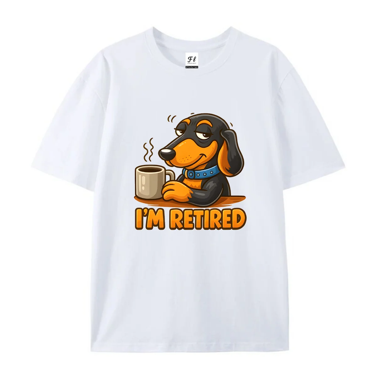Women Round Neck T Shirt Cartoon Dachshund Coffee Graphic Tee Casual Short Sleeve Tops Funny Retirement Theme Summer Daily Wear