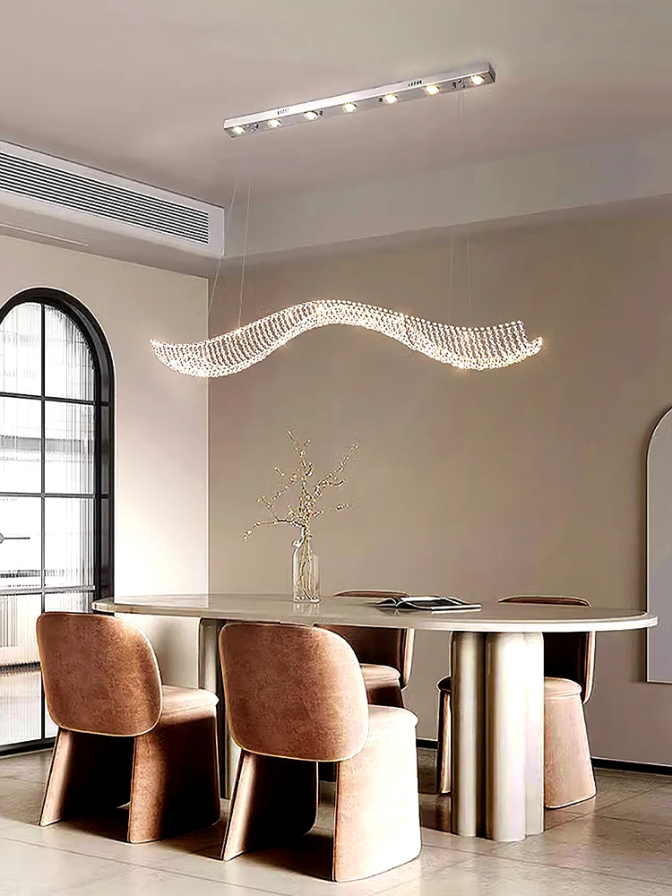 Art Designer Wave Crystal Chain Pendant Lights LED Home Dining Room Long Lighting Fixture Hanging Lamp for Ceiling Bar Lustre