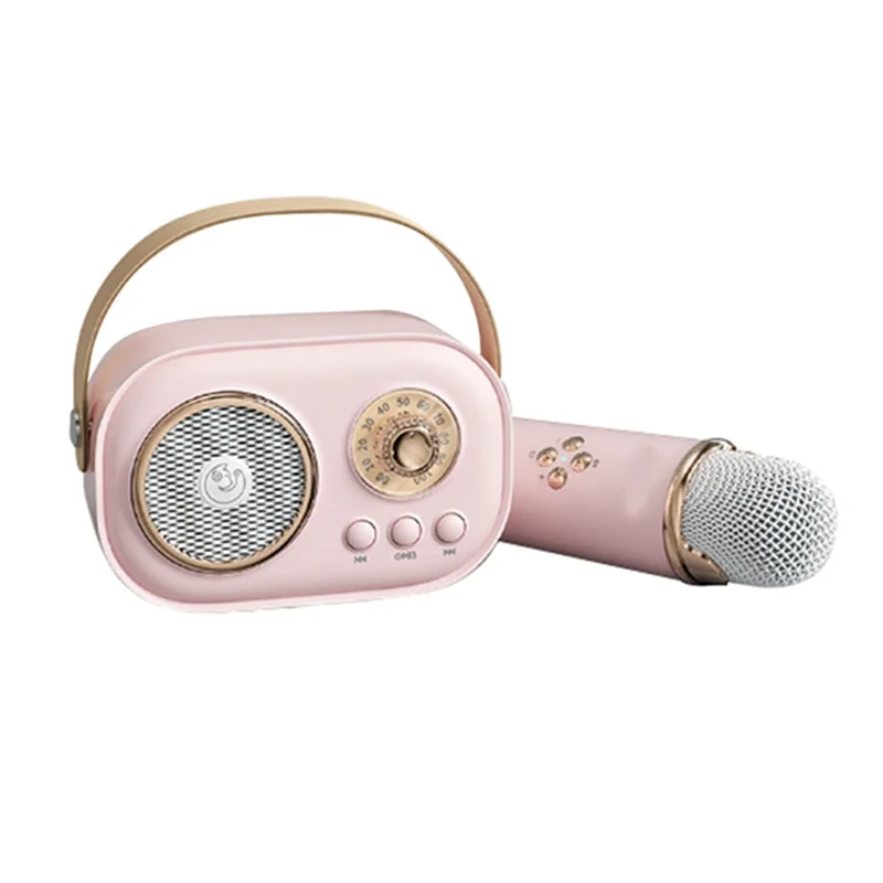 Mini Wireless Bluetooth Audio Home Singing Karaoke Integrated Microphone Speaker Stereo Home KTV Set Pink