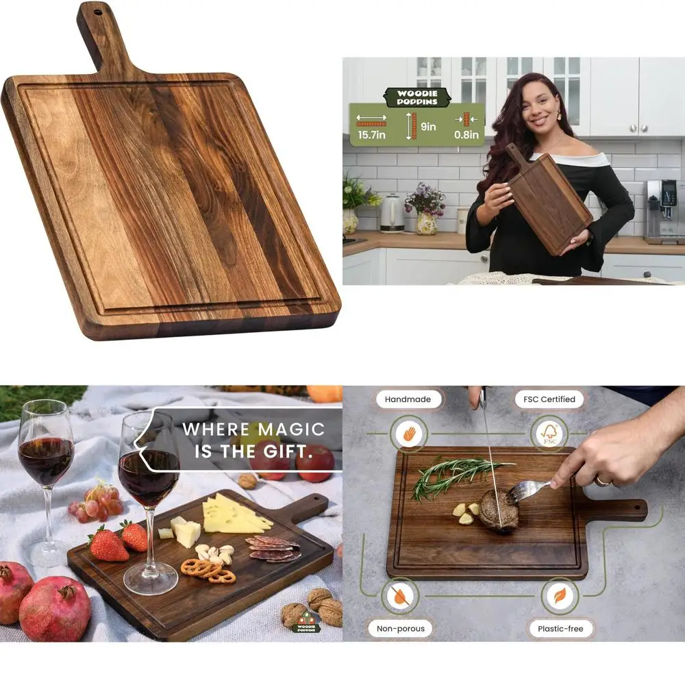 

Elegant American Walnut Charcuterie Board with Handle - 16x9x0.8 in, Durable and Stylish Serving Platter