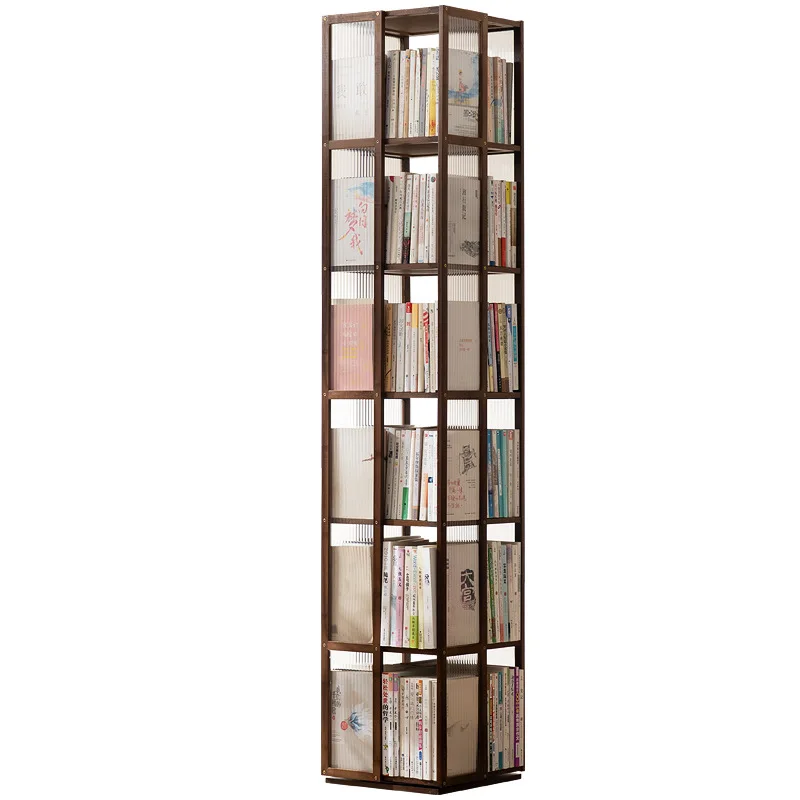 Solid wood rotating bookshelf 360 degree bookcase simple Internet celebrity children's storage