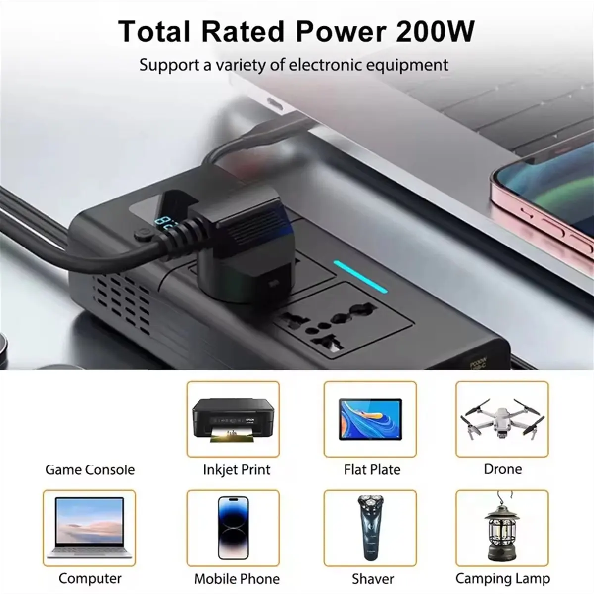 Super Sale Car 220v Inverter 12 to 220 Voltage Power Converter 200W for 12V Vehicles