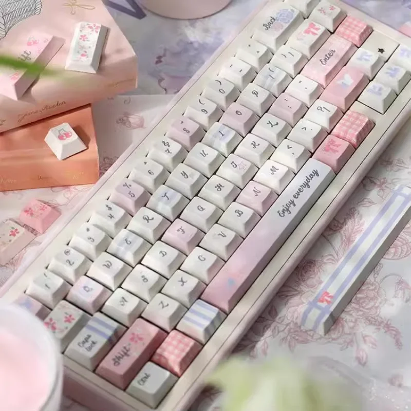 Blue/Pink Plaid Garden Mechanical Keyboard Keycaps Full Set PBT Sublimation Original Factory/MOA Height