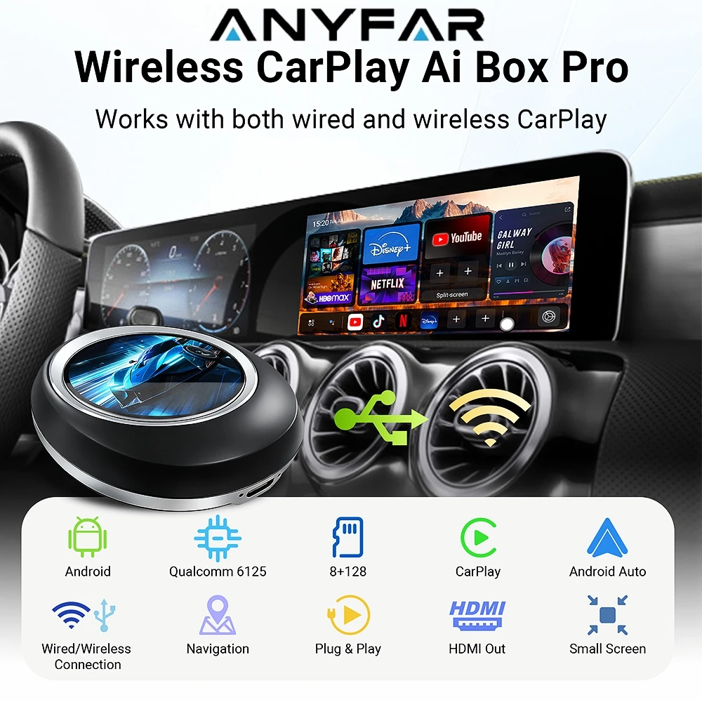 Android 13 AI Box Wireless CarPlay For BMW ID6 ID7 ID8 ID9 For VW Audi Kia Fiat Ford Toyota QCM6125 TouchScreen 4G WIFI GPS HDMI