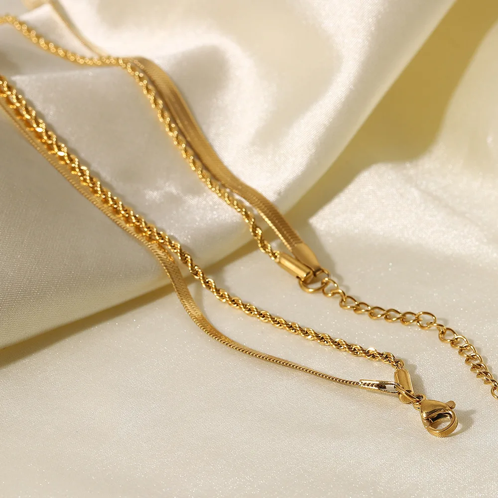 Uworld Simple Jewelry Gold Plated Flat Snake Chain Layer Necklace Stainless Steel Snake Rope Chain Necklace Gift image 4