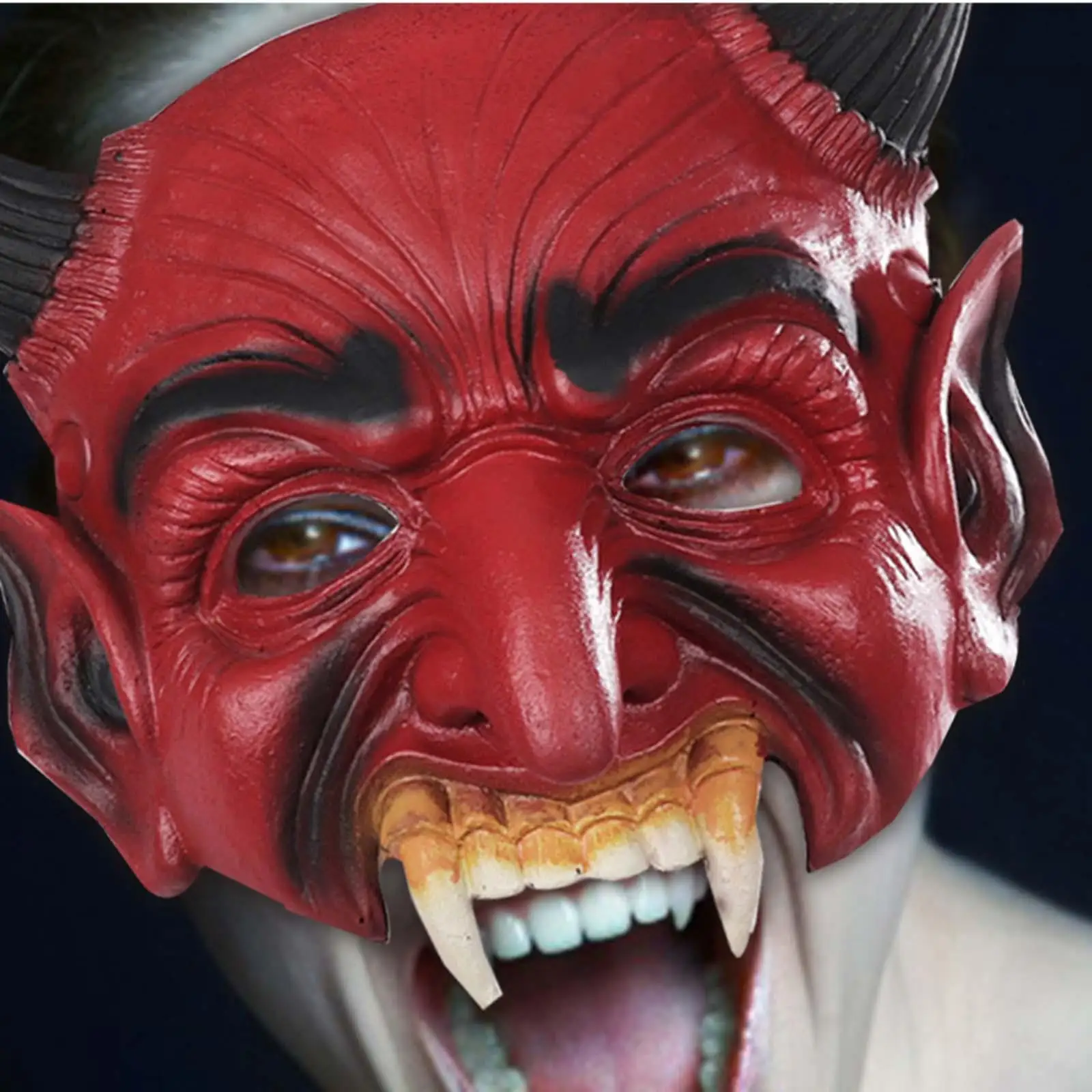 

Red Halloween Devil Demon Half Face Scary for Cosplay Carnival Adults