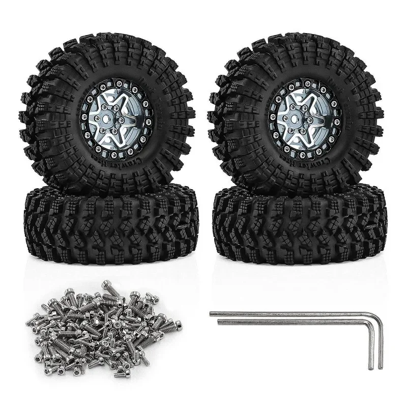 

4pcs 1.3 inch Beadlock Wheel Rim Tire for 1/18 Trxs TRX4M 1/24 Axial SCX24 FCX24 RC Crawler Car Upgrade Parts