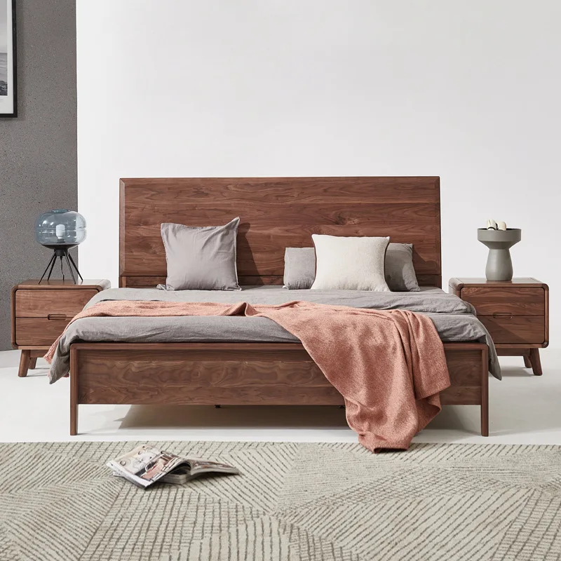 Black walnut high-end pure solid wood bed 1.8 meters double master bedroom wedding bed all solid wood