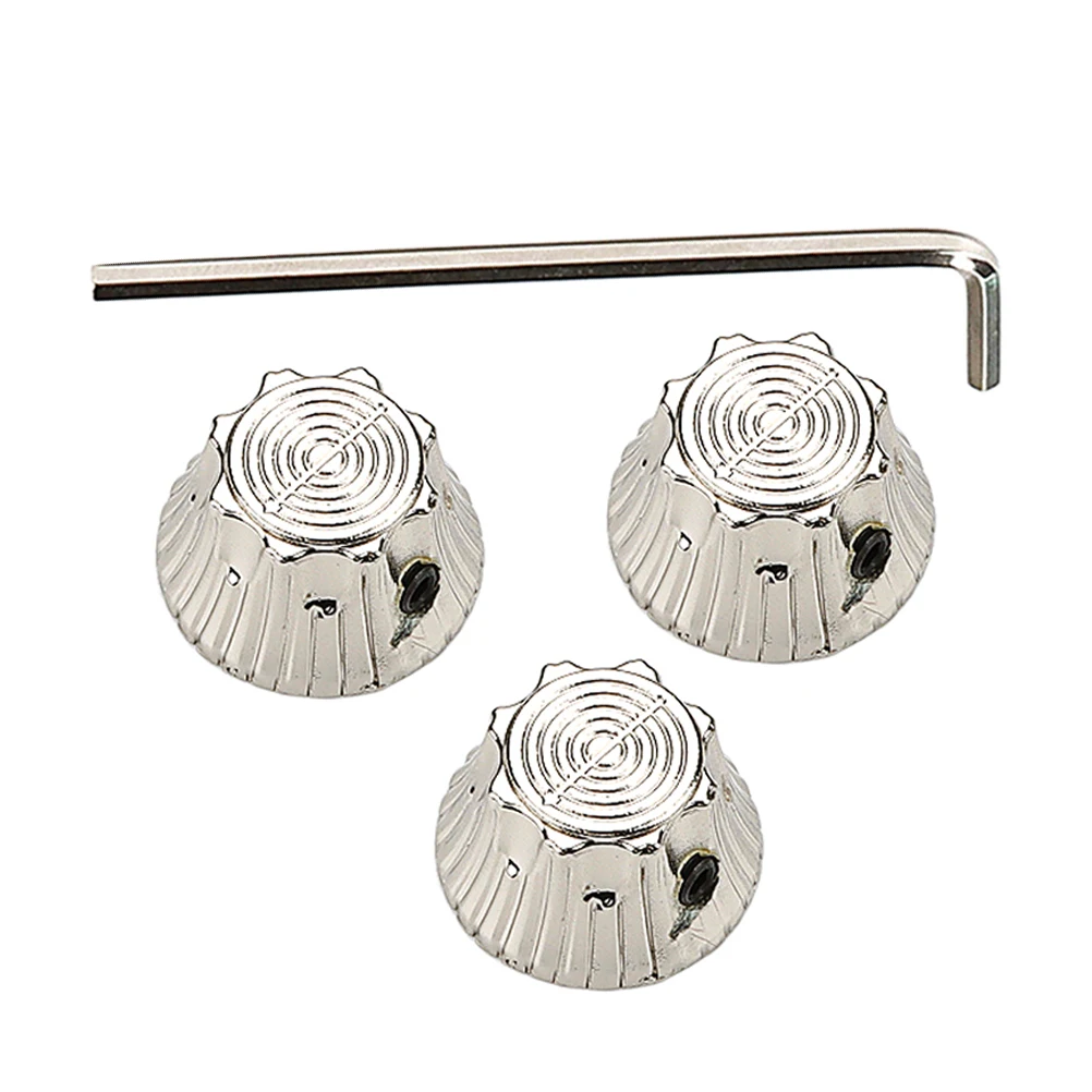 

4pcs Metal Guitar Knobs Sunflower Pattern Silver Volume Tone Control Caps for Electric Bass Accessories