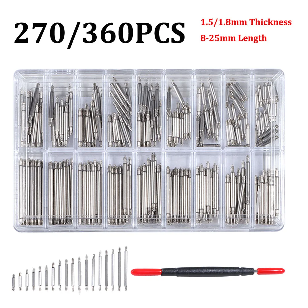 

270/360pcs/set Strainless Steel Spring Bars Dia 1.5mm/1.8mm Length 8mm - 25mm Watchband Strap Belt Watch Repair Tools Pin