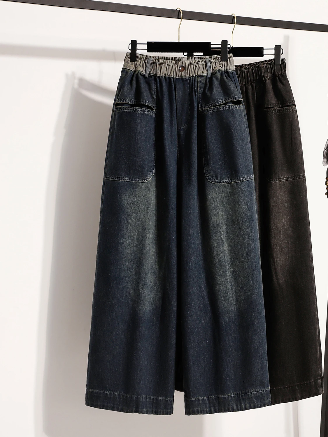 

Ретро джинсы свободного кроя с широкими штанинами, больших размеров, с пэчворк-дизайном, скрывающие недостатки фигуры, повседневные, прямого кроя, с высокой талией, осенние