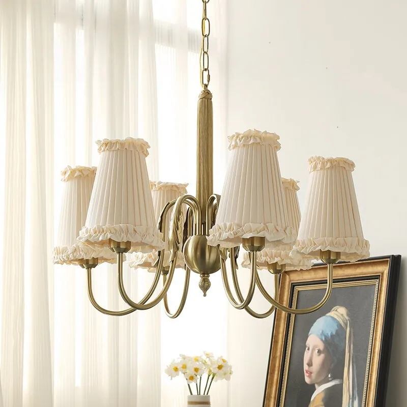 French Vintage Pendant Lights Pleated Fabric Lampshade Eye Protection Design Hanging Lamps Parlor Luxury Decoration LED Fixtures