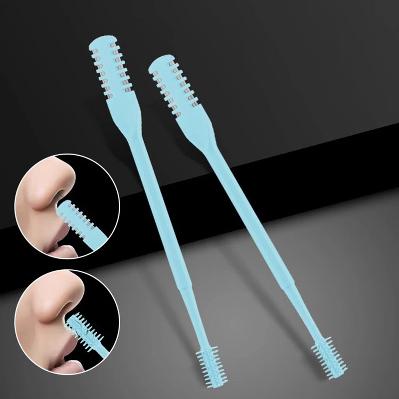 

1 шт., очиститель для волос в носу, тримерная щетка для удаления двойной головки, ножницы для стрижки волос в носу из нержавеющей стали