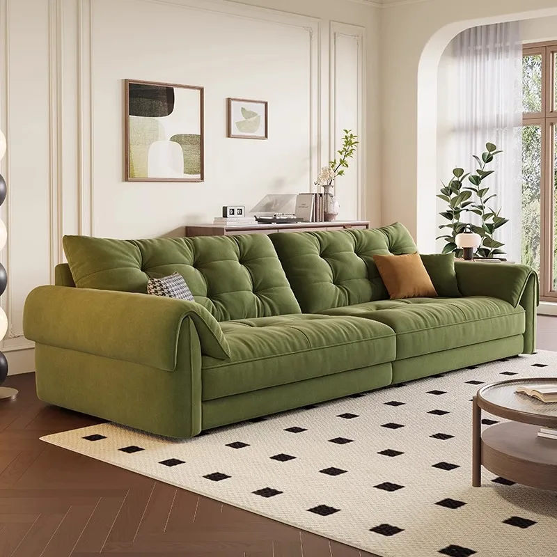 

Black luxury sofa avocado matcha green small apartment living room cloud straight row fabric sofa