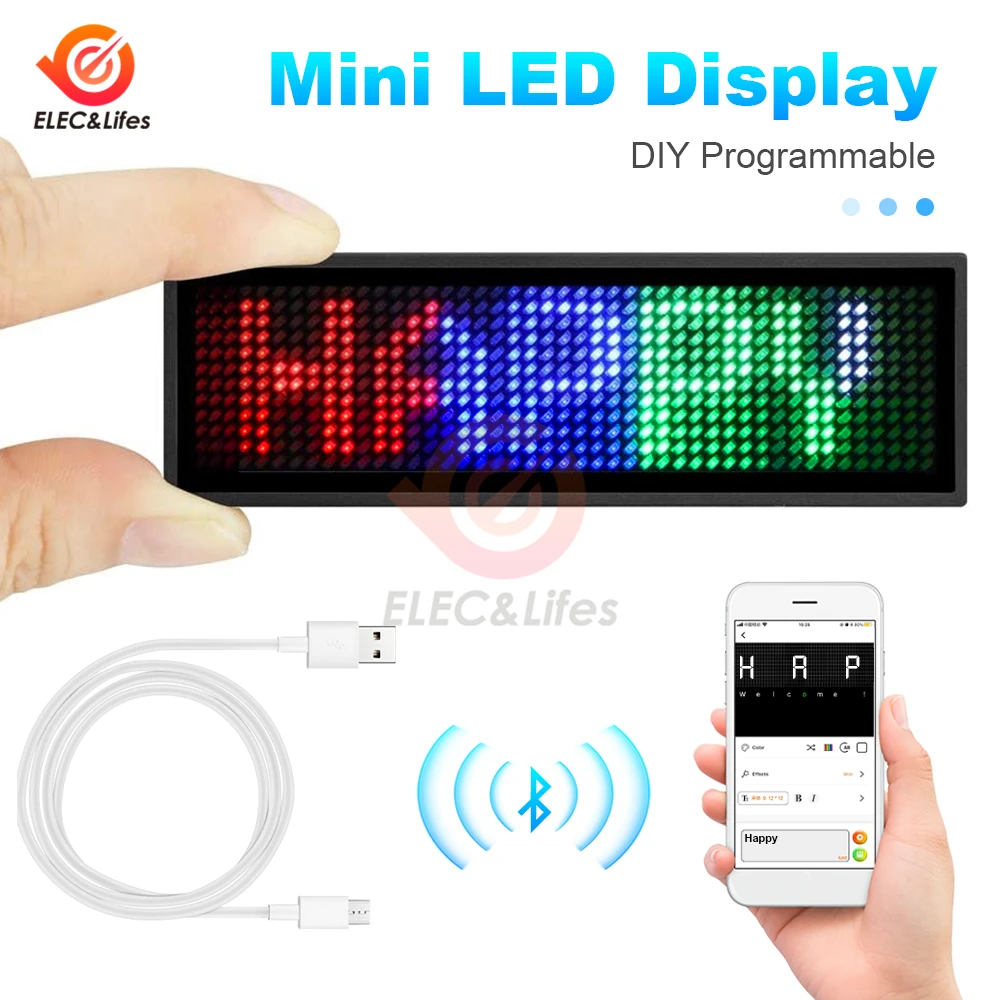 Totalmente Novo Bluetooth Led Nome Crachá Faça Você Mesmo Placa de Mensagem Rolagem Programável Mini Display Led hd Texto Dígitos Padrão Exibição
