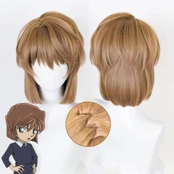 Detective Conan Anime Figure Haibara Ai Cosplay Wig Sherry Light Brown Curly Synthetic Hair Resistant Synthetic Wig Accessories