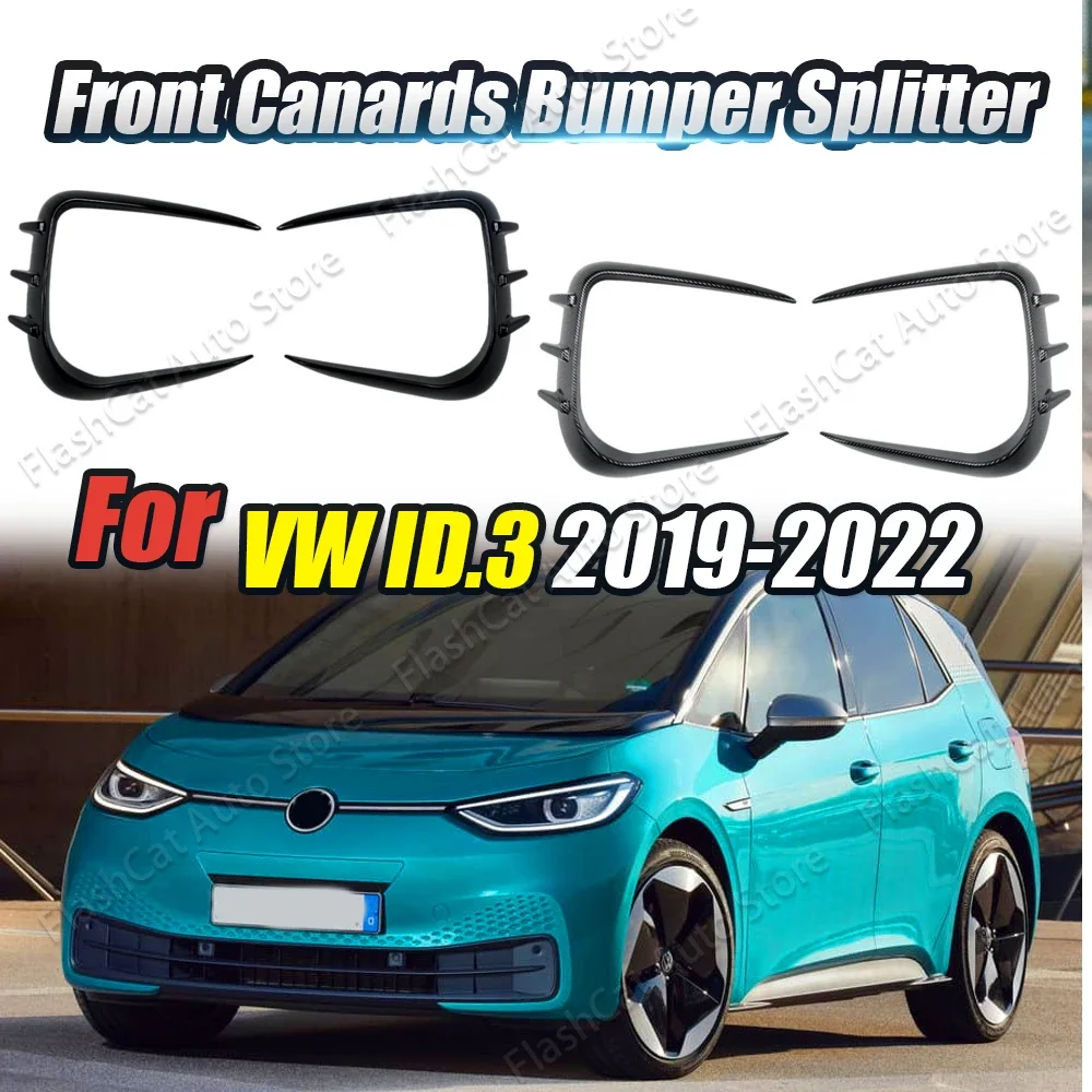 

ID.3 Front Side Canards Bumper Splitter Spoiler Gloss Black / Carbon Look Tuning Trim For VW ID.3 2019 2020 2021 2022 Body Kits