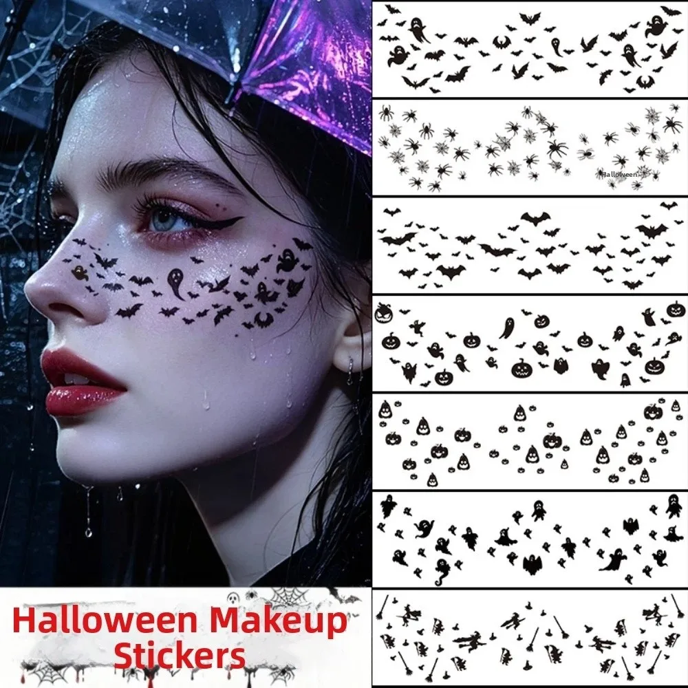 DIY Halloween Face Temporary Tattoo Spider Web Bat Pumpkin Ghost Dots Freckle Tattoo Freckle Makeup Convenient