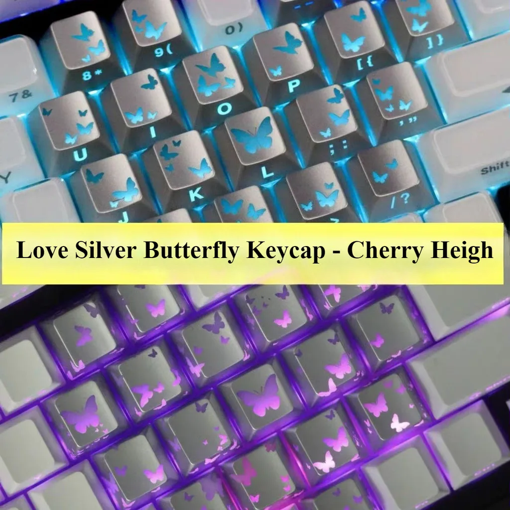 

New 21 Key Butterfly Heart Keycap Silver Original Cherry Transparent IMD Magnetic Axis Mechanical Keyboard Supplementary Key