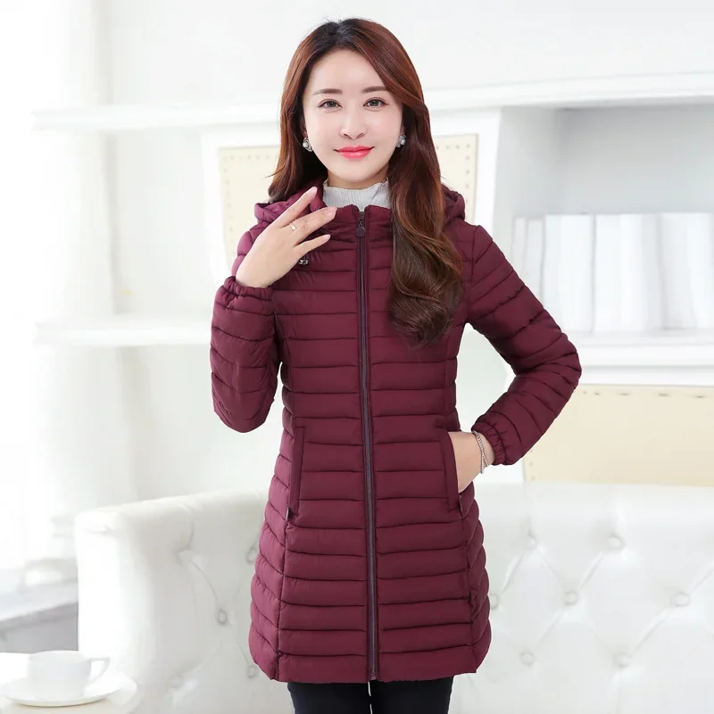 New Fashion Plus Size 4XL 5XL Women Medium-Long Winter Coats Red/Black Warm Hooded Ladies Outwear Female Coat 2024-RFRQ